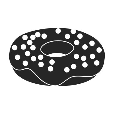 Çöreğin simge siyah vektör çizimi. Beyaz arka planda siyah çöreğin izole bir çizimi. Çikolatalı çöreğin vektör simgesi..