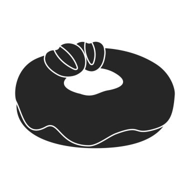 Çöreğin simge siyah vektör çizimi. Beyaz arka planda siyah çöreğin izole bir çizimi. Çikolatalı çöreğin vektör simgesi..