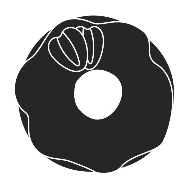 Çöreğin simge siyah vektör çizimi. Beyaz arka planda siyah çöreğin izole bir çizimi. Çikolatalı çöreğin vektör simgesi..