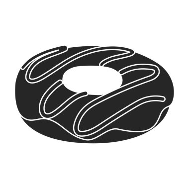 Çöreğin simge siyah vektör çizimi. Beyaz arka planda siyah çöreğin izole bir çizimi. Çikolatalı çöreğin vektör simgesi..