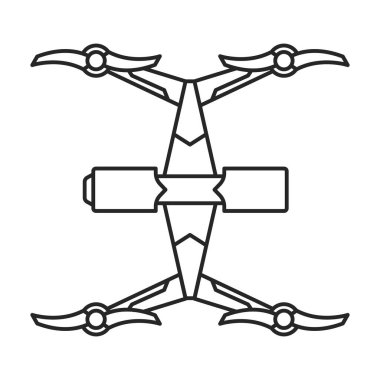 İHA ana hatlı vektör simgesi. Çizgili vektör illüstrasyon dörtgeni. Beyaz arkaplanda İHA simgesinin izole edilmiş illüstrasyonu.