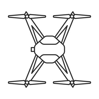 İHA ana hatlı vektör simgesi. Çizgili vektör illüstrasyon dörtgeni. Beyaz arkaplanda İHA simgesinin izole edilmiş illüstrasyonu.