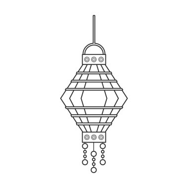 Çin ana hatları vektör simgesi feneri. Çizgili vektör illüstrasyon kırmızı lamba. Beyaz arkaplanda kırmızı fener Çin ikonunun izole bir illüstrasyonu.