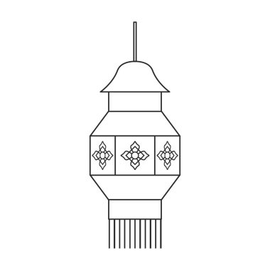 Çin ana hatları vektör simgesi feneri. Çizgili vektör illüstrasyon kırmızı lamba. Beyaz arkaplanda kırmızı fener Çin ikonunun izole bir illüstrasyonu.