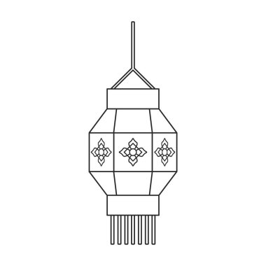 Çin ana hatları vektör simgesi feneri. Çizgili vektör illüstrasyon kırmızı lamba. Beyaz arkaplanda kırmızı fener Çin ikonunun izole bir illüstrasyonu.