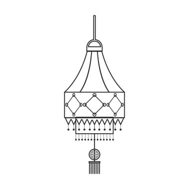 Çin ana hatları vektör simgesi feneri. Çizgili vektör illüstrasyon kırmızı lamba. Beyaz arkaplanda kırmızı fener Çin ikonunun izole bir illüstrasyonu.