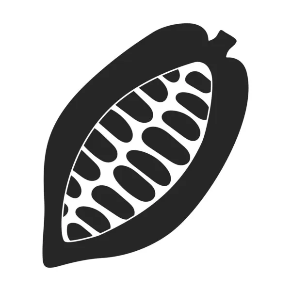 Icono de ilustración en negro aislado de haba de cacao. Ilustración vectorial fruta de chocolate sobre fondo blanco. Vector negro icono de cacao frijol. — Vector de stock