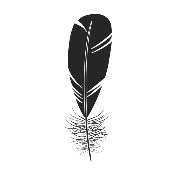 새까만 벡터 icon.Black vector illustration watercolor of pen. 하얀 배경에 있는 새의 깃털 모양의 독특 한 그림. — 스톡 벡터