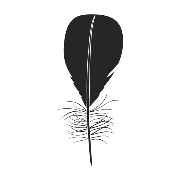 Piuma di uccello nero vettoriale icon.Black vettoriale illustrazione acquerello della penna. Illustrazione isolata di piuma di icona uccello su sfondo bianco. — Vettoriale Stock