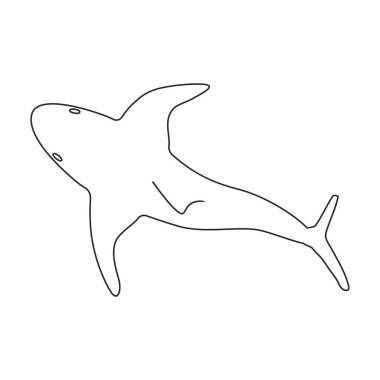 Köpekbalığı ana hatlı vektör simgesi. Denizdeki vektör resimleme balığının taslağı. Beyaz arkaplanda köpek balığı simgesinin izole bir çizimi.