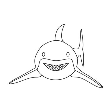 Köpekbalığı ana hatlı vektör simgesi. Denizdeki vektör resimleme balığının taslağı. Beyaz arkaplanda köpek balığı simgesinin izole bir çizimi.