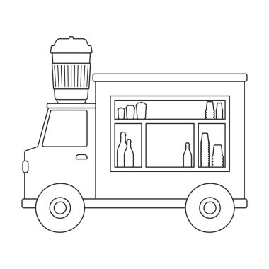 Gıda karavanı vektör simgesi. Beyaz arka plan yiyecek karavanında izole edilmiş ana hatlı vektör simgesi..