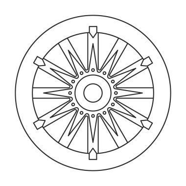Tahta tekerlek ana taslak vektör simgesi. Çizgili vektör çizim vagonu. Beyaz arkaplandaki ahşap tekerlek simgesinin izole bir çizimi.