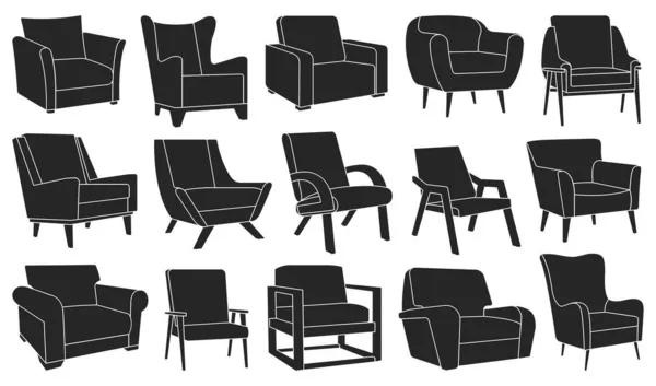 홈 안락 의자 벡터 블랙 설정 아이콘. 흰색 바탕에 편안 한 의자가 있다. 격리 된 검은 설정 아이콘 홈 안락 의자. — 스톡 벡터