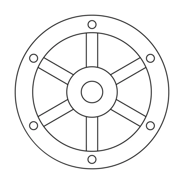 Holzrad Umrissvektorsymbol. Umrissvektorillustration Wagen. Vereinzelte Illustration des hölzernen Wagenrades auf weißem Hintergrund. — Stockvektor