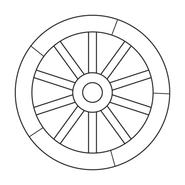 Image vectorielle de contour de roue en bois.Illustration vectorielle de contour wagon. Illustration isolée de la roue en bois de l'icône du wagon sur fond blanc. — Image vectorielle