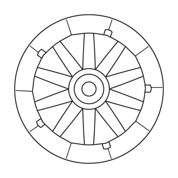 Image vectorielle de contour de roue en bois.Illustration vectorielle de contour wagon. Illustration isolée de la roue en bois de l'icône du wagon sur fond blanc. — Image vectorielle