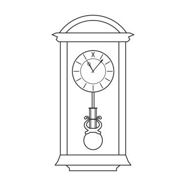 Antika saat izole edilmiş taslak simgesi. Beyaz arkaplanda vektör illüstrasyon eski saati. Vektör ana hatları çizim simgesi antika saat.