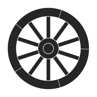 Tahta tekerlek siyah vektör ikonu. Siyah vektör illüstrasyon vagonu. Beyaz arkaplandaki ahşap tekerlek simgesinin izole bir çizimi.