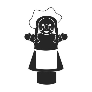 Tiyatro kuklaları vektör simgesi. Siyah vektör simgesi beyaz arka plan kuklalarında izole edilmiş..