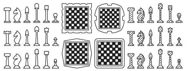 国际象棋矢量轮廓设置图标.白色背景的矢量图解游戏。孤立的轮廓集图标象棋. — 图库矢量图片