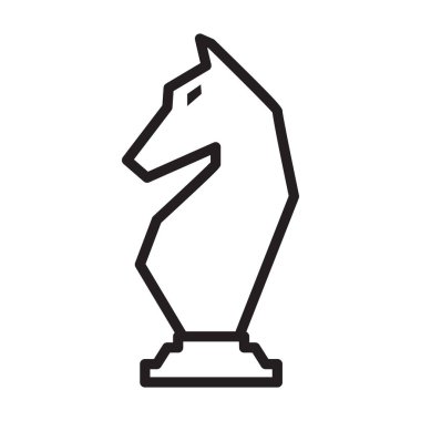 Satranç oyunu ana hatları vektör simgesi. Atın ana taslak çizimi. Beyaz arkaplanda satranç oyun simgesinin izole bir illüstrasyonu.