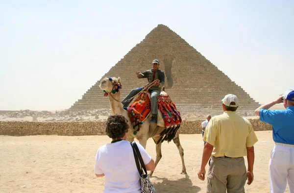 Camel Driver Tourists Giza Egypt — Stockfoto