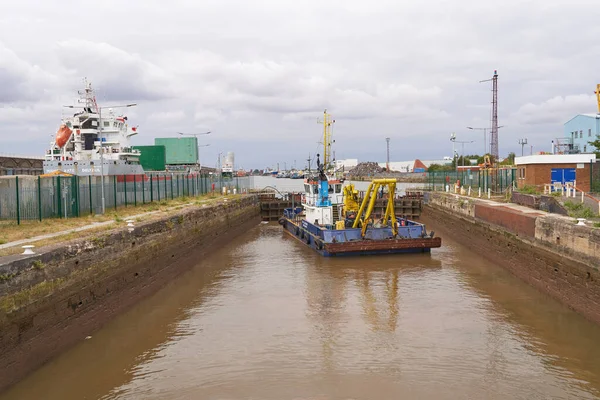 Coastal Service Barge Canal Lock — 스톡 사진