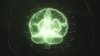 Fütürist yeşil, dijital, dikişsiz bir döngü. MRI taramasında nöronlar ateşleniyor