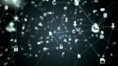 Soyut gelecekçi sosyal ağ, bilgisayar ve internet simgeleri kusursuz döngü