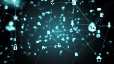 Soyut gelecekçi sosyal ağ, bilgisayar ve internet simgeleri kusursuz döngü