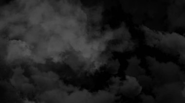 Atmosferik hortlak cadılar bayramı dumansız döngüsü. Soyut sisli ve sisli arka plan. 4K Bulut siyah üzerine ağır çekimde. 3D animasyon VFX ögesi uzayda yavaşça yüzen kabarcıklarla örtüşür