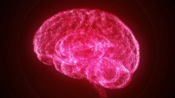 Digital Artificial Intelligence Red Brain Particle Cloud Binary Data Futuristic — Stockfoto