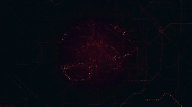 Digital Artificial Intelligence bright red brain apperas in binary data scan