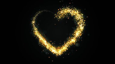 Valentines day festive and luxury heart 3D illustration. Bright and vibrant glittering particles form a glowing heart shape with sequins. Bright red and colorful love and romance holiday background
