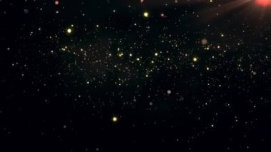 Abstract festive golden particles seamless loop. Dust floating with flare