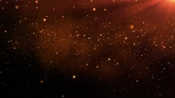 Αφηρημένη εορταστική χρυσή σωματίδια αδιάλειπτη βρόχο. Σκόνη που επιπλέει με φλόγα — Αρχείο Βίντεο