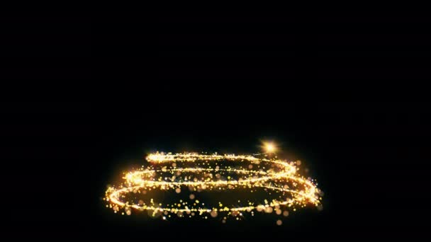 Gouden glittervlucht met fonkelend licht. Schitterende kerstdeeltjes intro — Stockvideo