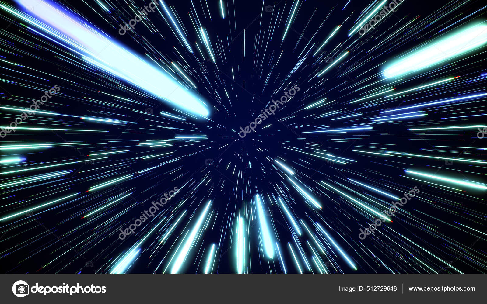 Hyperspace Jump Stars Distant Space Speed Light Neon Glowing Rays.