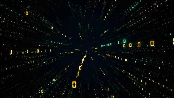 Digital Futuristic Data Tunnel Binary Numbers Cyberspace Lightspeed Computer Network — Stok Foto