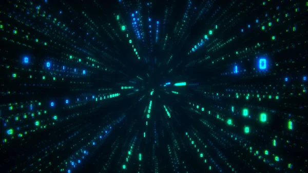 Dijital Fütüristik Veri Tüneli Siber Uzayda Ikili Rakamları Işık Hızı — Stok fotoğraf