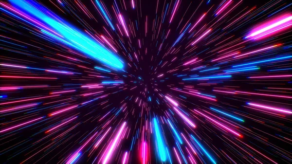 Hyperspace Springen Durch Die Sterne Einen Fernen Raum Lichtgeschwindigkeit Neonglühende — Stockfoto