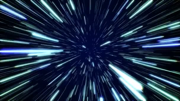 Hiper uzay, yıldızların arasından uzayın dikişsiz döngüsüne atlıyor. Neon ışınları — Stok video