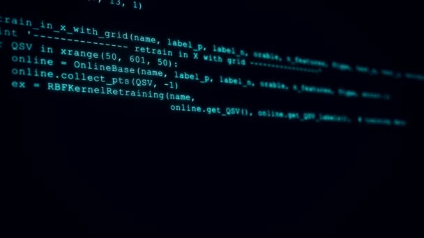 3D hacker kód adatfolyam fekete. Képernyő gépelési kódoló szimbólumokkal — Stock videók