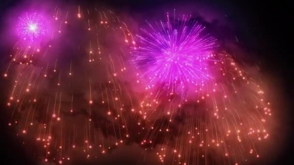 Feestelijke vuurwerk in de lucht naadloze lus. Schijnende lichten viering show — Stockvideo