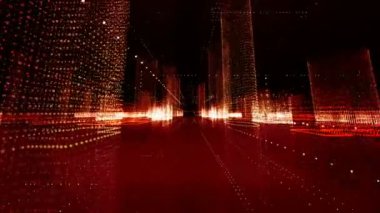 Fütürist matris hologram şehri kusursuz döngü. Parçacıklı dijital binalar