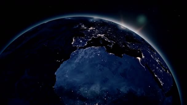 Rendkívül részletes realisztikus epikus napfelkelte a Föld bolygó felett 3D animáció — Stock videók