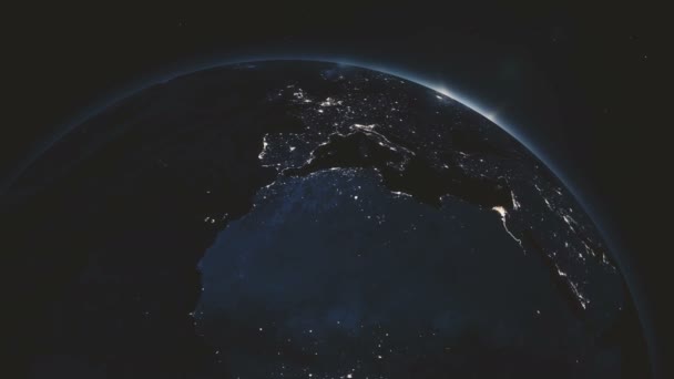 Vysoce detailní realistický epický východ slunce nad 3D animací planety Země — Stock video