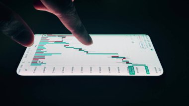 Bir tüccar akıllı telefon uygulamasında şifreli şamdan çizelgelerini analiz eder