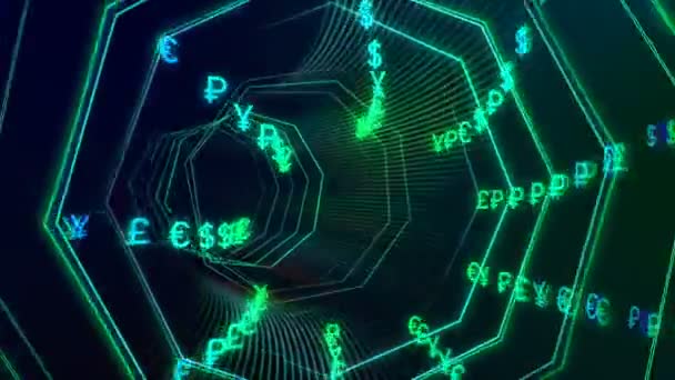 Futuristisk sömlös teknik cyberspace tunnel med valuta ström loop — Stockvideo